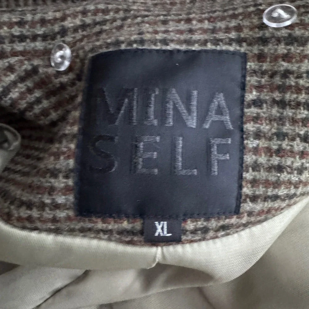 Mina Self Blazer Mens XL Green Grid Wool Blend Double Breasted Peak Lapel 23QDYT
